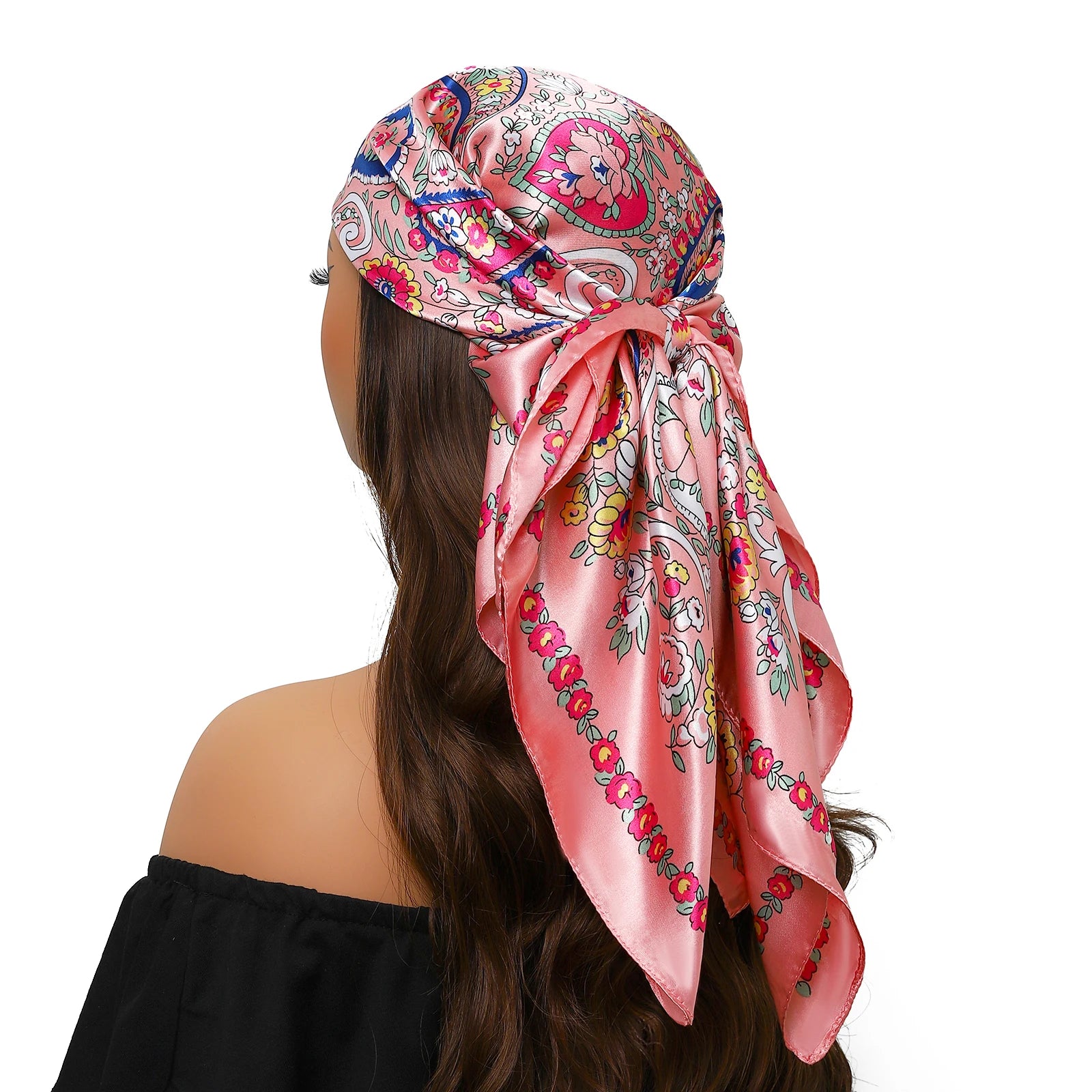 Pañuelo para la cabeza de marca de lujo para mujer, cuadrado, 90 x 90 cm, pañuelo de seda satinado, pañuelo suave para el cuello.
