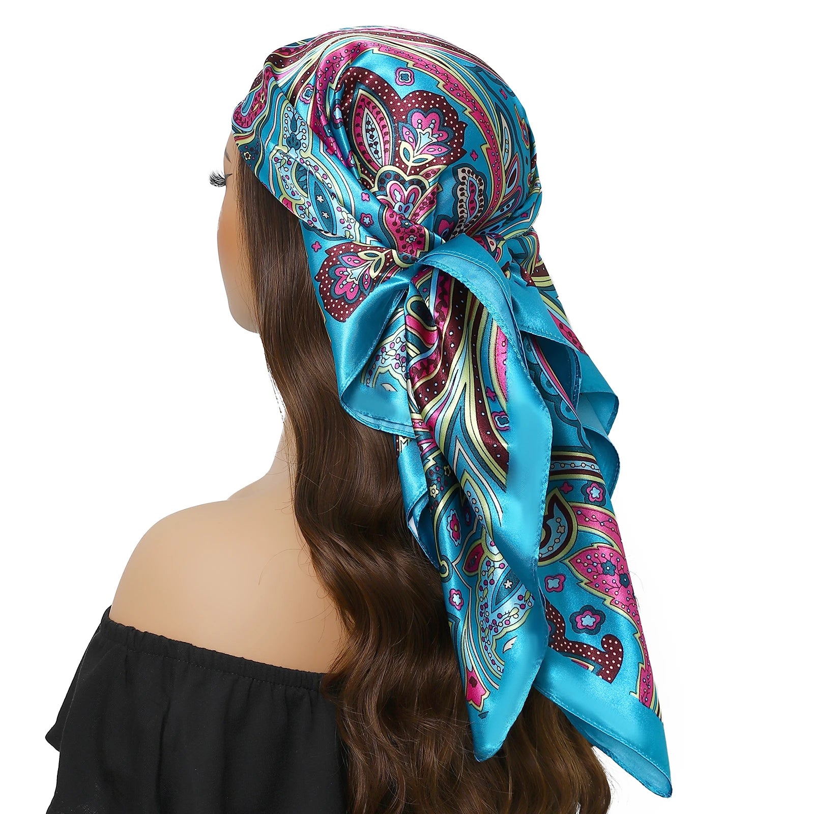 Pañuelo para la cabeza de marca de lujo para mujer, cuadrado, 90 x 90 cm, pañuelo de seda satinado, pañuelo suave para el cuello.