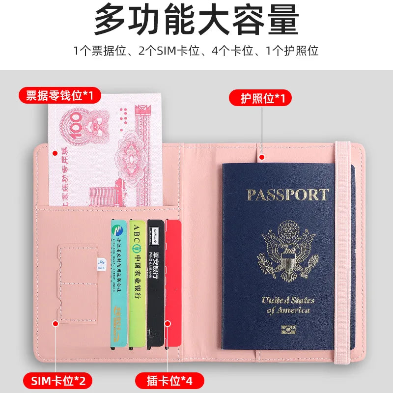Cartera para pasaporte de cuero sintético con ranuras múltiples RFID, funda multifunción para pasaporte, funda para pasaporte, billetera de viaje, funda para tarjeta de identificación.