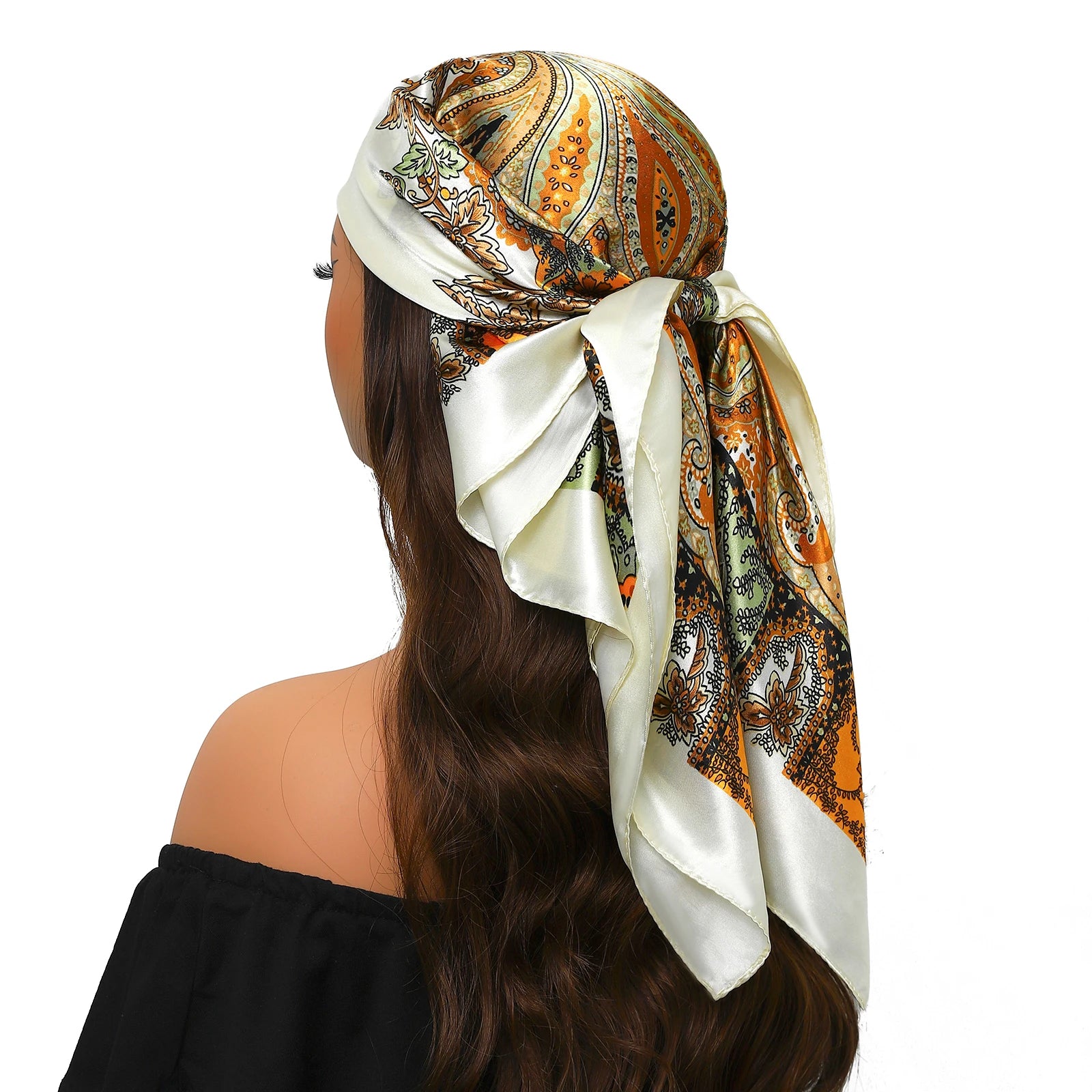 Pañuelo para la cabeza de marca de lujo para mujer, cuadrado, 90 x 90 cm, pañuelo de seda satinado, pañuelo suave para el cuello.