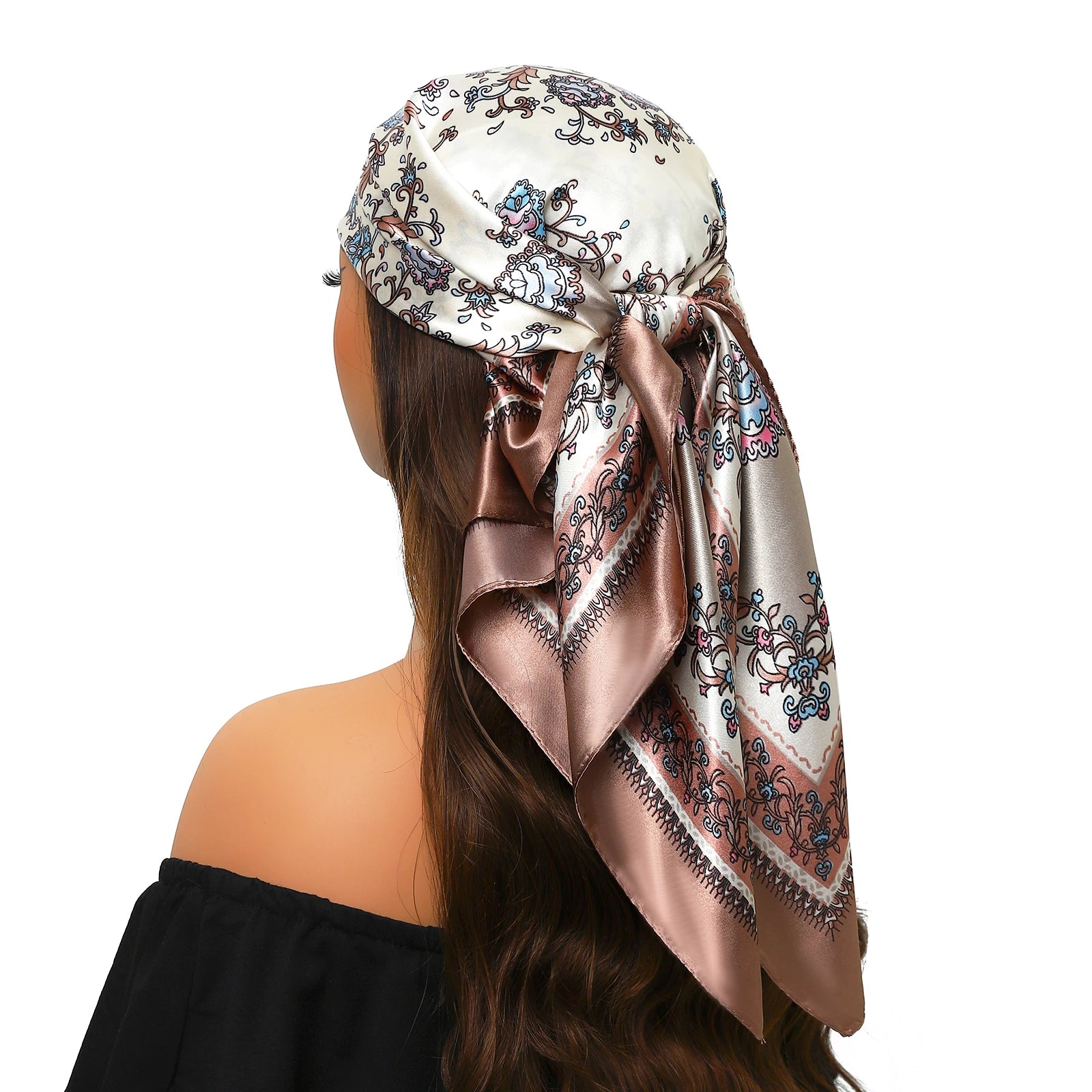 Pañuelo para la cabeza de marca de lujo para mujer, cuadrado, 90 x 90 cm, pañuelo de seda satinado, pañuelo suave para el cuello.