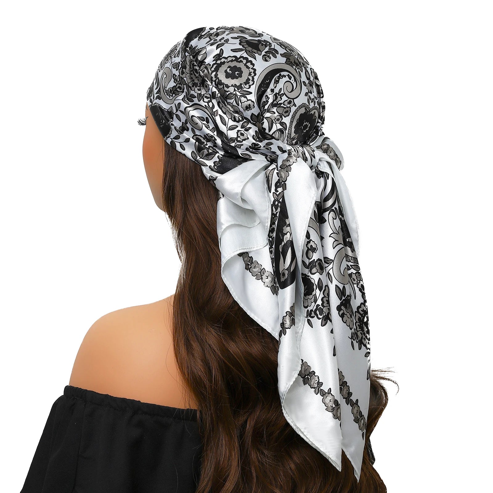 Pañuelo para la cabeza de marca de lujo para mujer, cuadrado, 90 x 90 cm, pañuelo de seda satinado, pañuelo suave para el cuello.