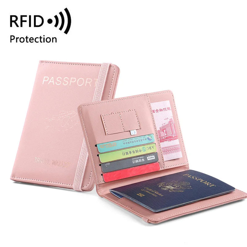 Cartera para pasaporte de cuero sintético con ranuras múltiples RFID, funda multifunción para pasaporte, funda para pasaporte, billetera de viaje, funda para tarjeta de identificación.