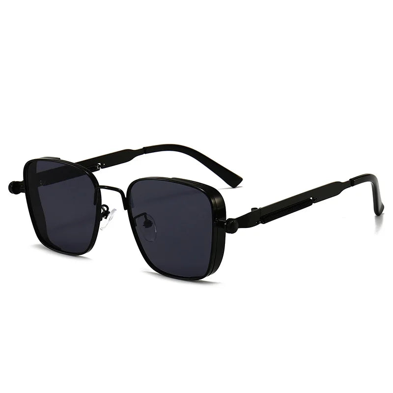Gafas de sol para hombre, estilo steampunk vintage, cuadradas, con montura metálica y bisagras de resorte,