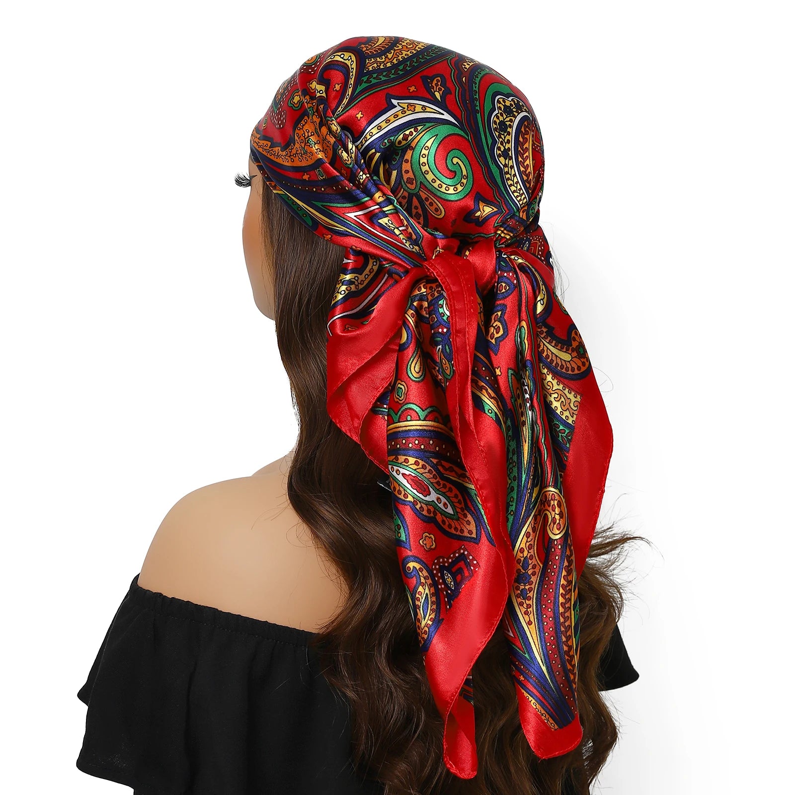 Pañuelo para la cabeza de marca de lujo para mujer, cuadrado, 90 x 90 cm, pañuelo de seda satinado, pañuelo suave para el cuello.