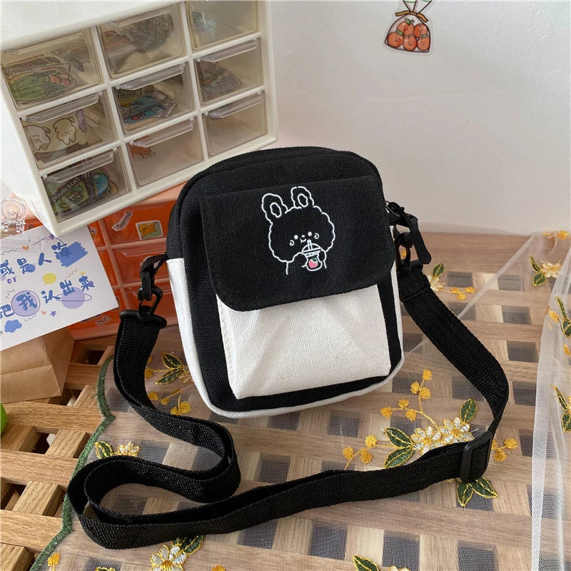 Bolso de lona de moda coreana para mujer, bandolera pequeña tipo mensajero para estudiantes, de algodón, para mujer