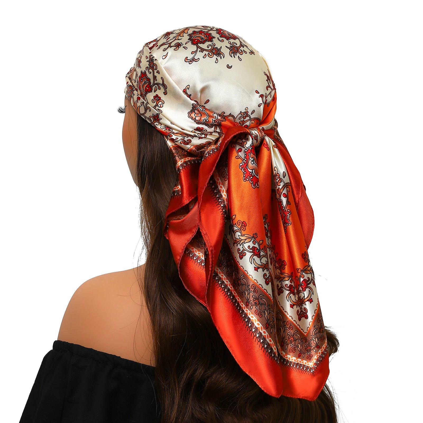 Pañuelo para la cabeza de marca de lujo para mujer, cuadrado, 90 x 90 cm, pañuelo de seda satinado, pañuelo suave para el cuello.