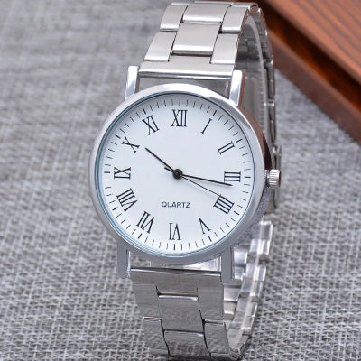 Reloj de cuarzo informal para hombre, pulsera de acero, elegante, plateado, estilo atmósfera