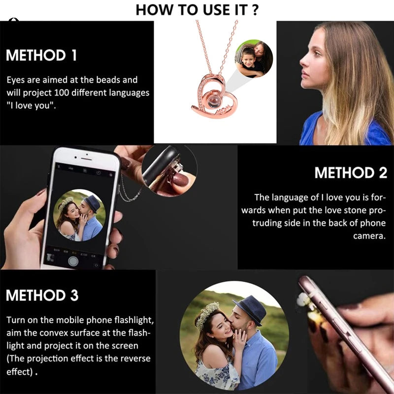 Collar con foto de proyección personalizada y forma de cámara. Colgante con foto personalizado. lo iluminas con la linterna del celular y se prollecta la imaguen