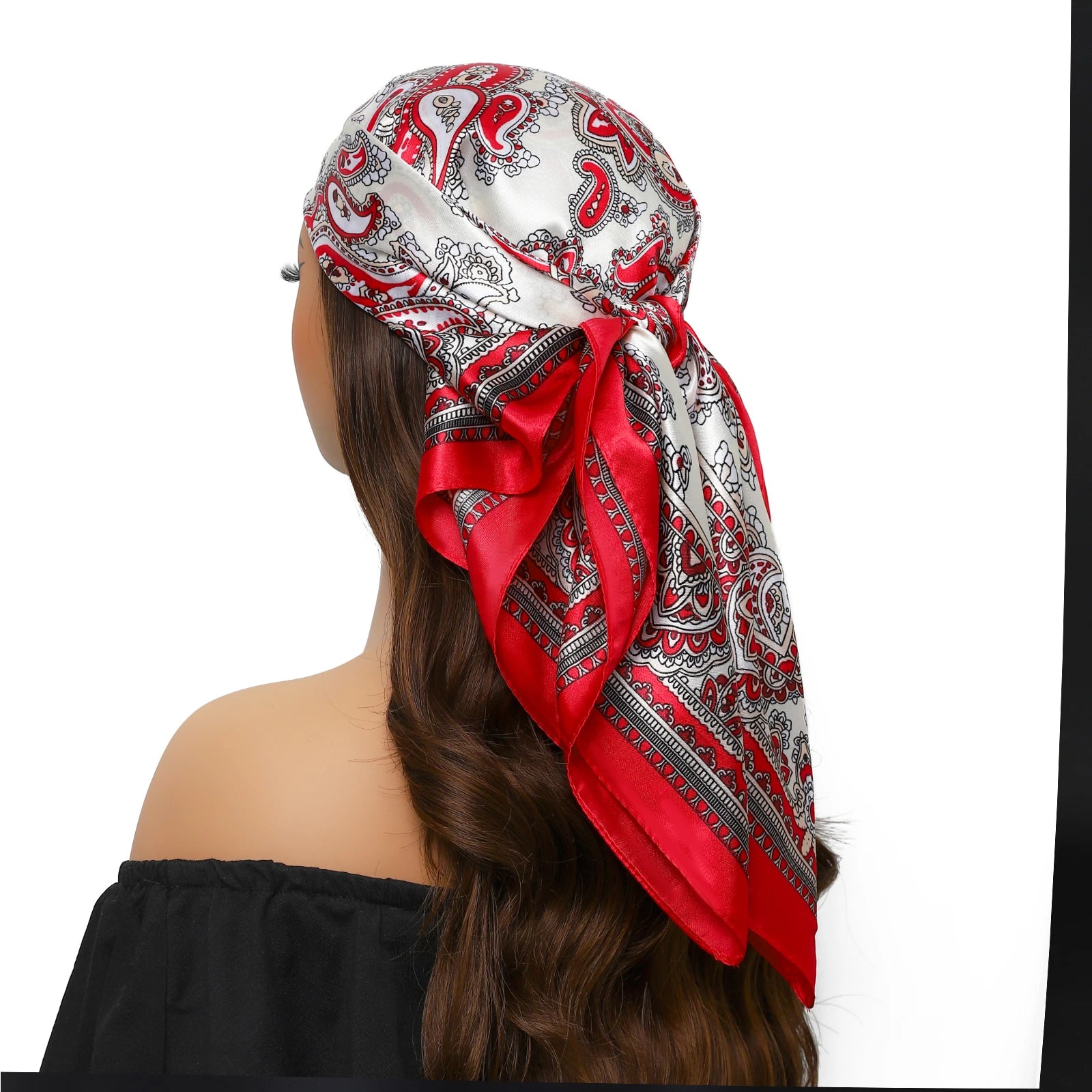 Pañuelo para la cabeza de marca de lujo para mujer, cuadrado, 90 x 90 cm, pañuelo de seda satinado, pañuelo suave para el cuello.