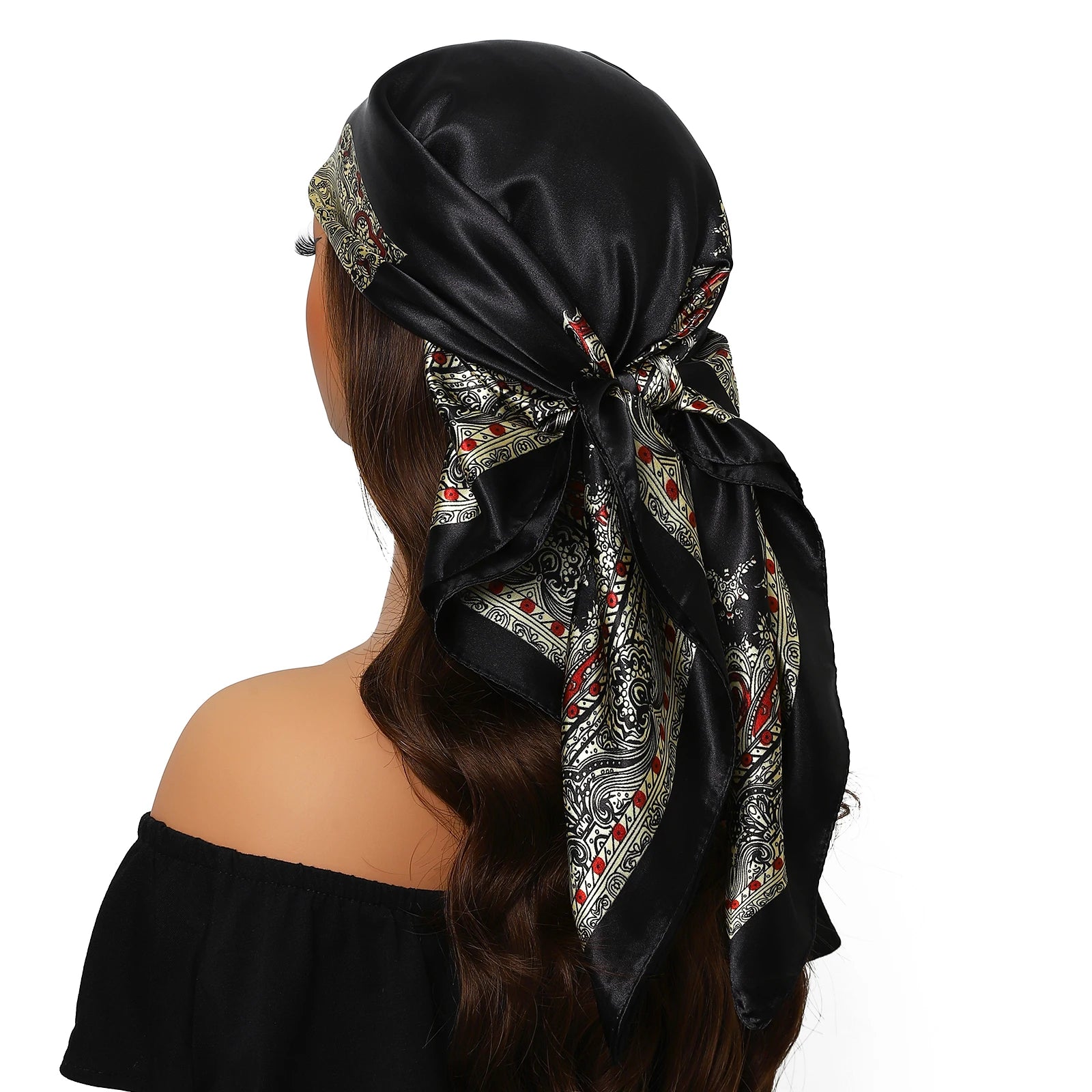 Pañuelo para la cabeza de marca de lujo para mujer, cuadrado, 90 x 90 cm, pañuelo de seda satinado, pañuelo suave para el cuello.