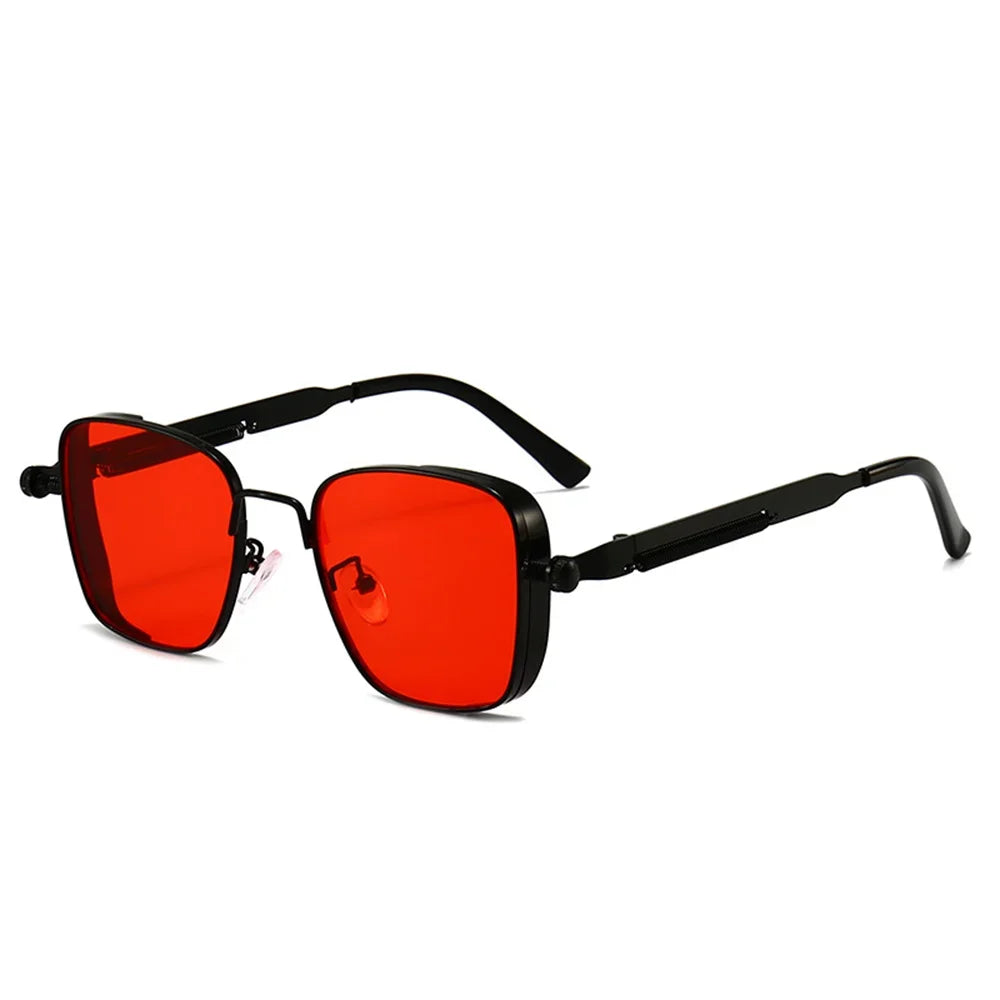 Gafas de sol para hombre, estilo steampunk vintage, cuadradas, con montura metálica y bisagras de resorte,