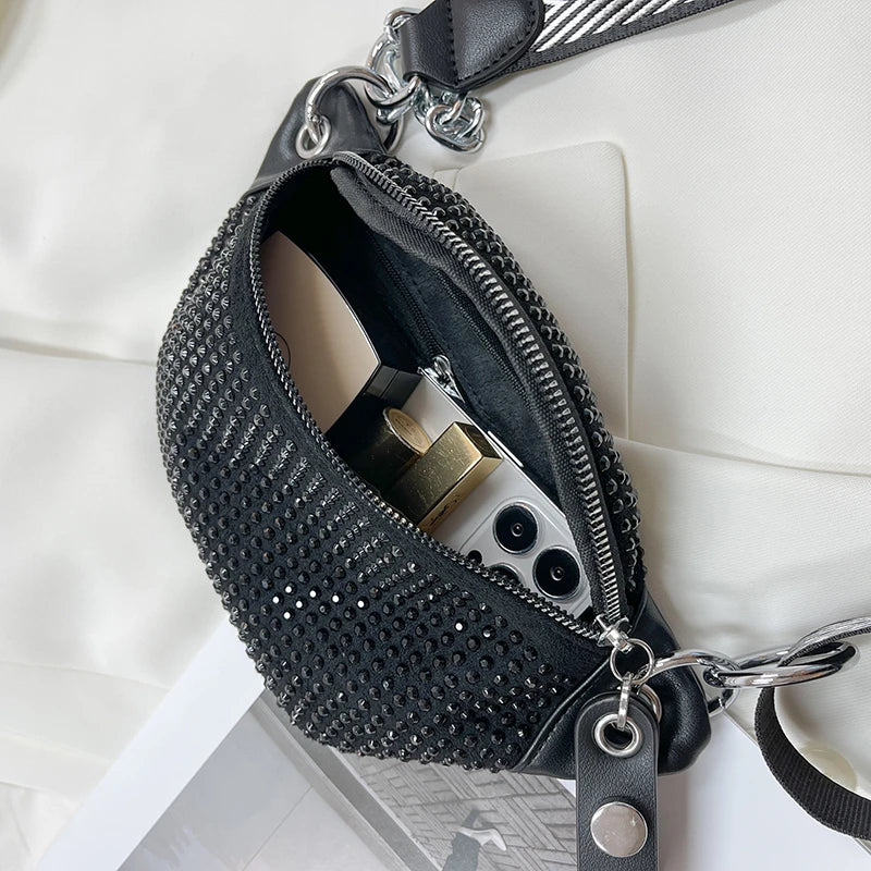Riñonera de piel con diseño de diamante para mujer, bolso de hombro tipo bandolera con cadena, ideal para el pecho.