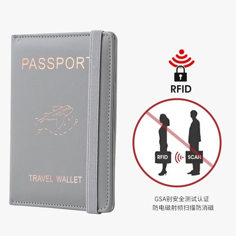 Cartera para pasaporte de cuero sintético con ranuras múltiples RFID, funda multifunción para pasaporte, funda para pasaporte, billetera de viaje, funda para tarjeta de identificación.