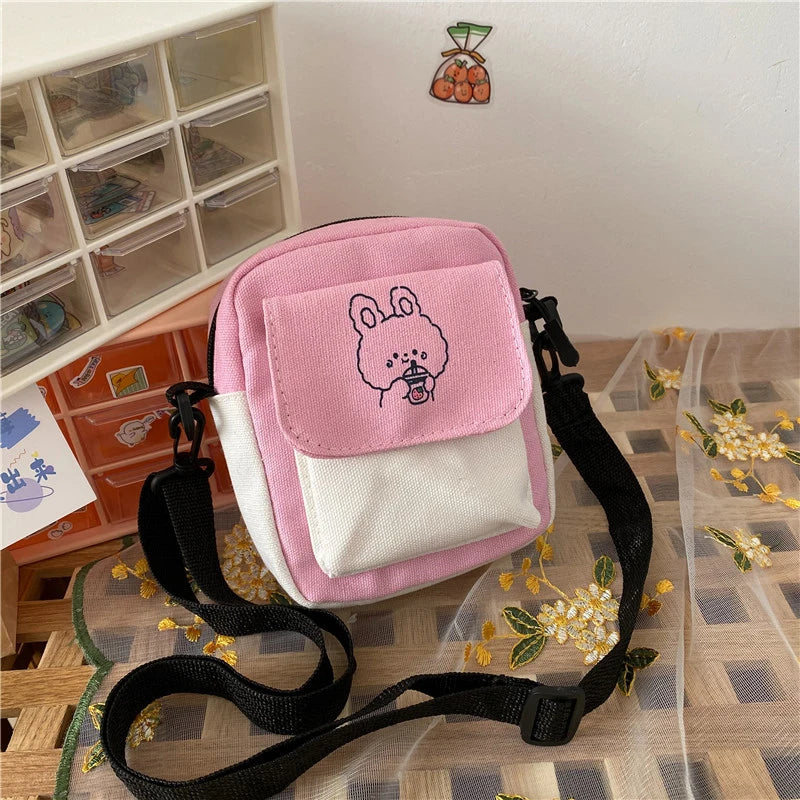 Bolso de lona de moda coreana para mujer, bandolera pequeña tipo mensajero para estudiantes, de algodón, para mujer