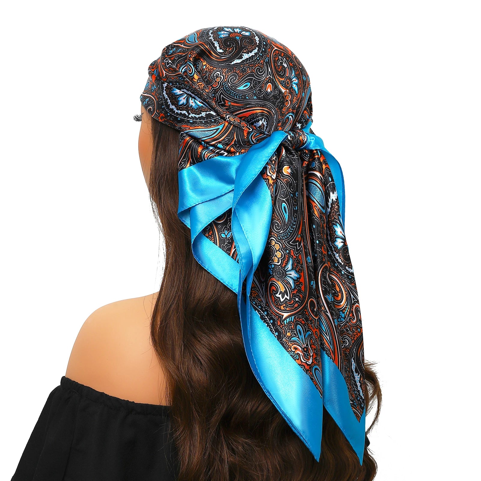 Pañuelo para la cabeza de marca de lujo para mujer, cuadrado, 90 x 90 cm, pañuelo de seda satinado, pañuelo suave para el cuello.