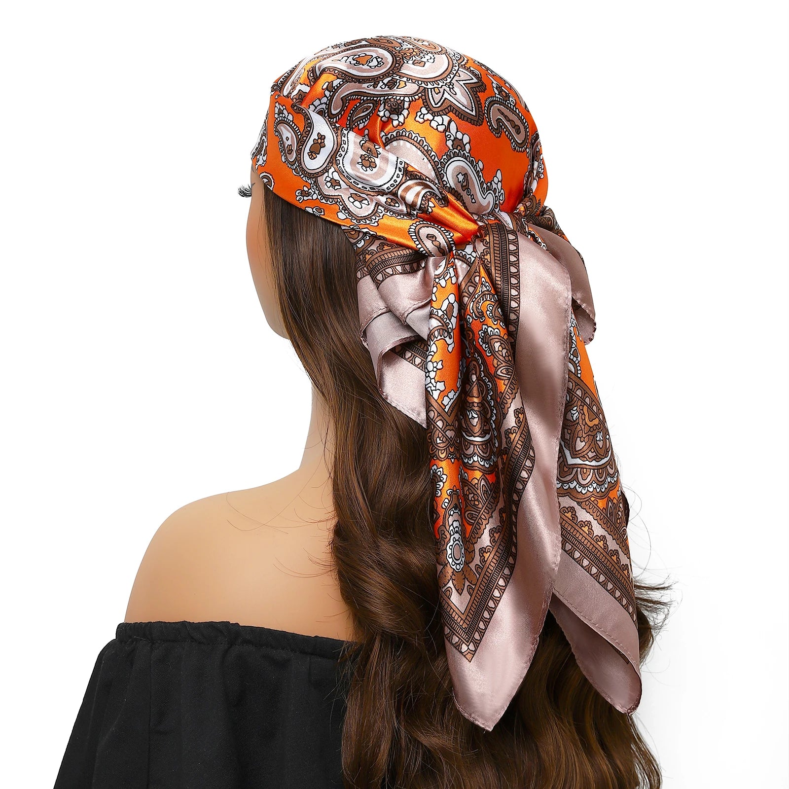 Pañuelo para la cabeza de marca de lujo para mujer, cuadrado, 90 x 90 cm, pañuelo de seda satinado, pañuelo suave para el cuello.
