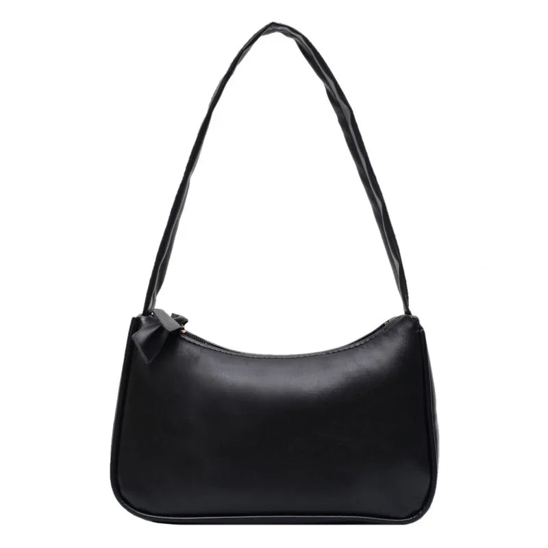 Bolso retro con lazo para mujer, bolso baguette de piel sintética, bolso de hombro estilo occidental, bolso de hombro con protección contra la humedad en las axilas.