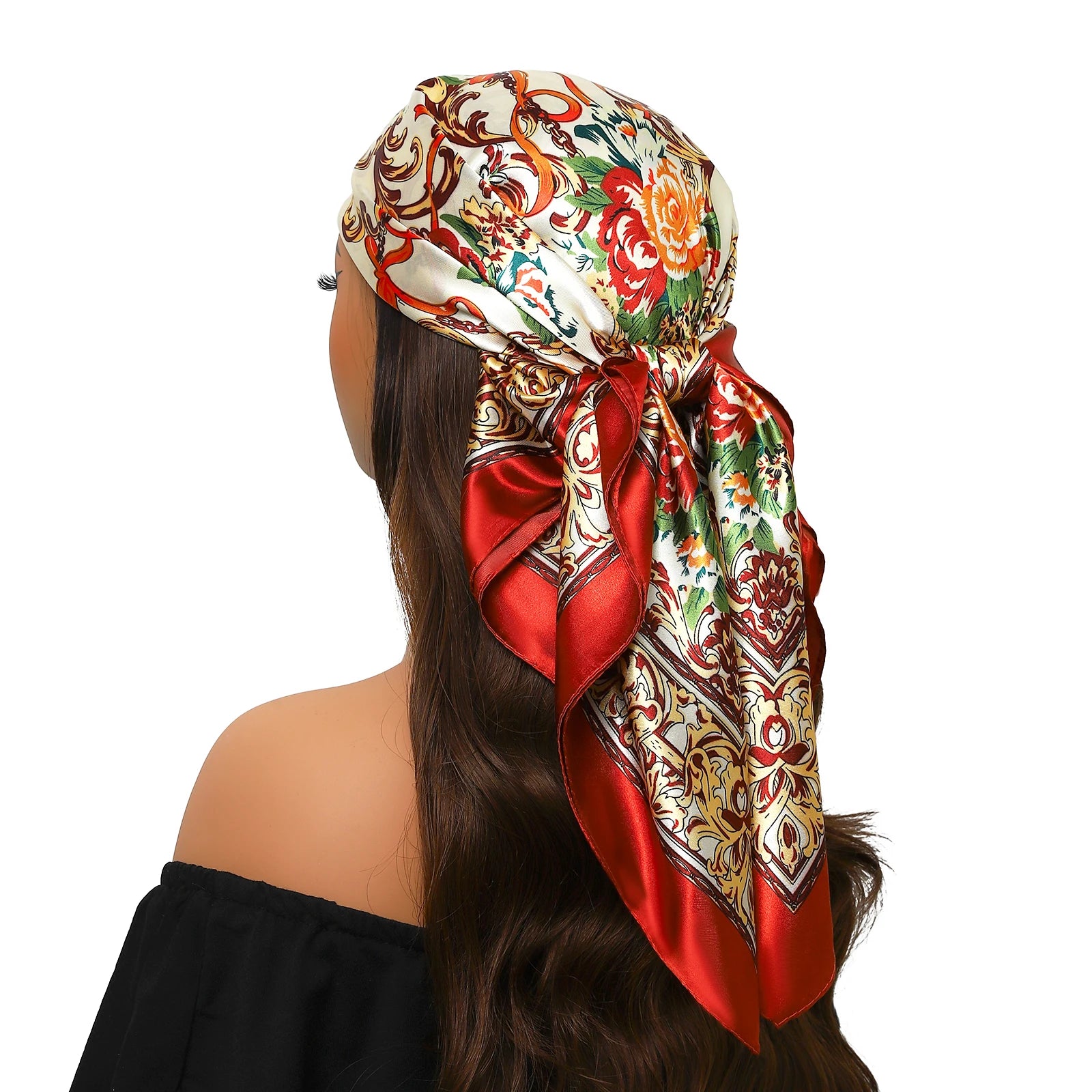 Pañuelo para la cabeza de marca de lujo para mujer, cuadrado, 90 x 90 cm, pañuelo de seda satinado, pañuelo suave para el cuello.