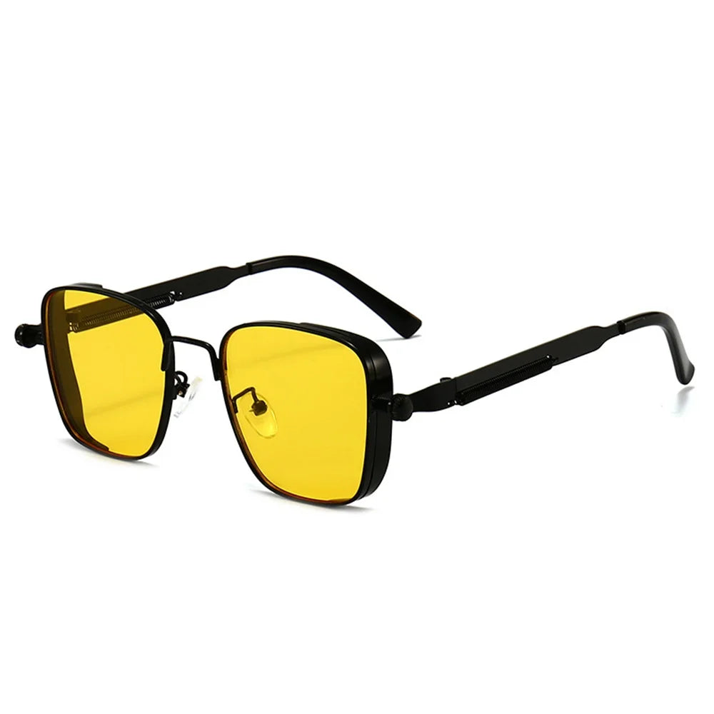 Gafas de sol para hombre, estilo steampunk vintage, cuadradas, con montura metálica y bisagras de resorte,