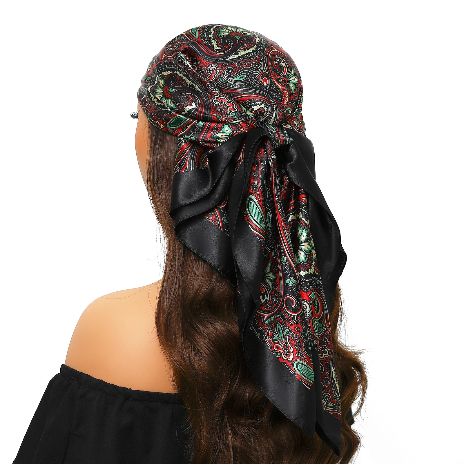Pañuelo para la cabeza de marca de lujo para mujer, cuadrado, 90 x 90 cm, pañuelo de seda satinado, pañuelo suave para el cuello.