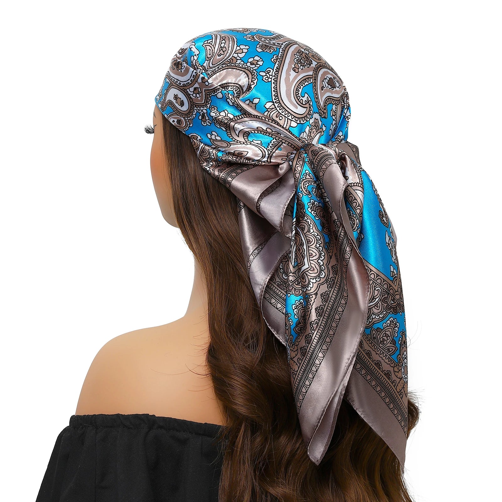 Pañuelo para la cabeza de marca de lujo para mujer, cuadrado, 90 x 90 cm, pañuelo de seda satinado, pañuelo suave para el cuello.