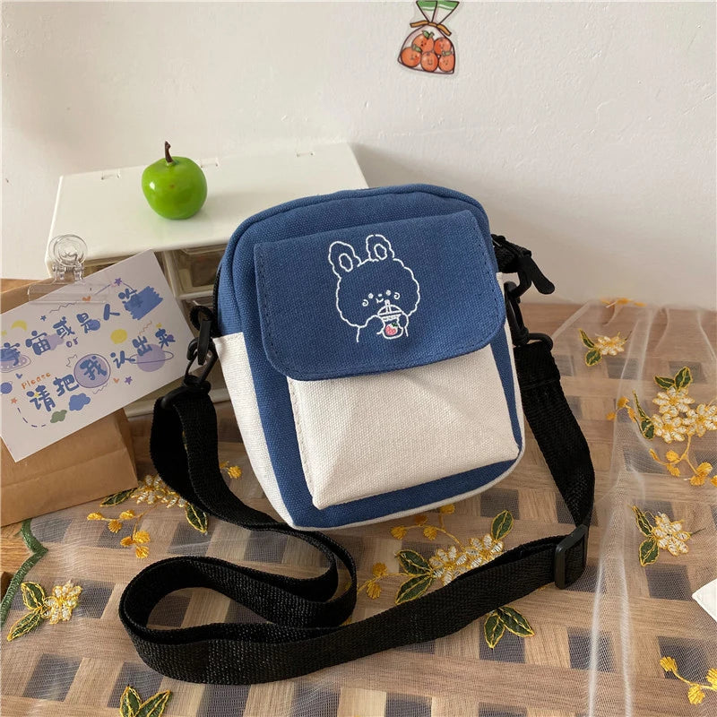 Bolso de lona de moda coreana para mujer, bandolera pequeña tipo mensajero para estudiantes, de algodón, para mujer