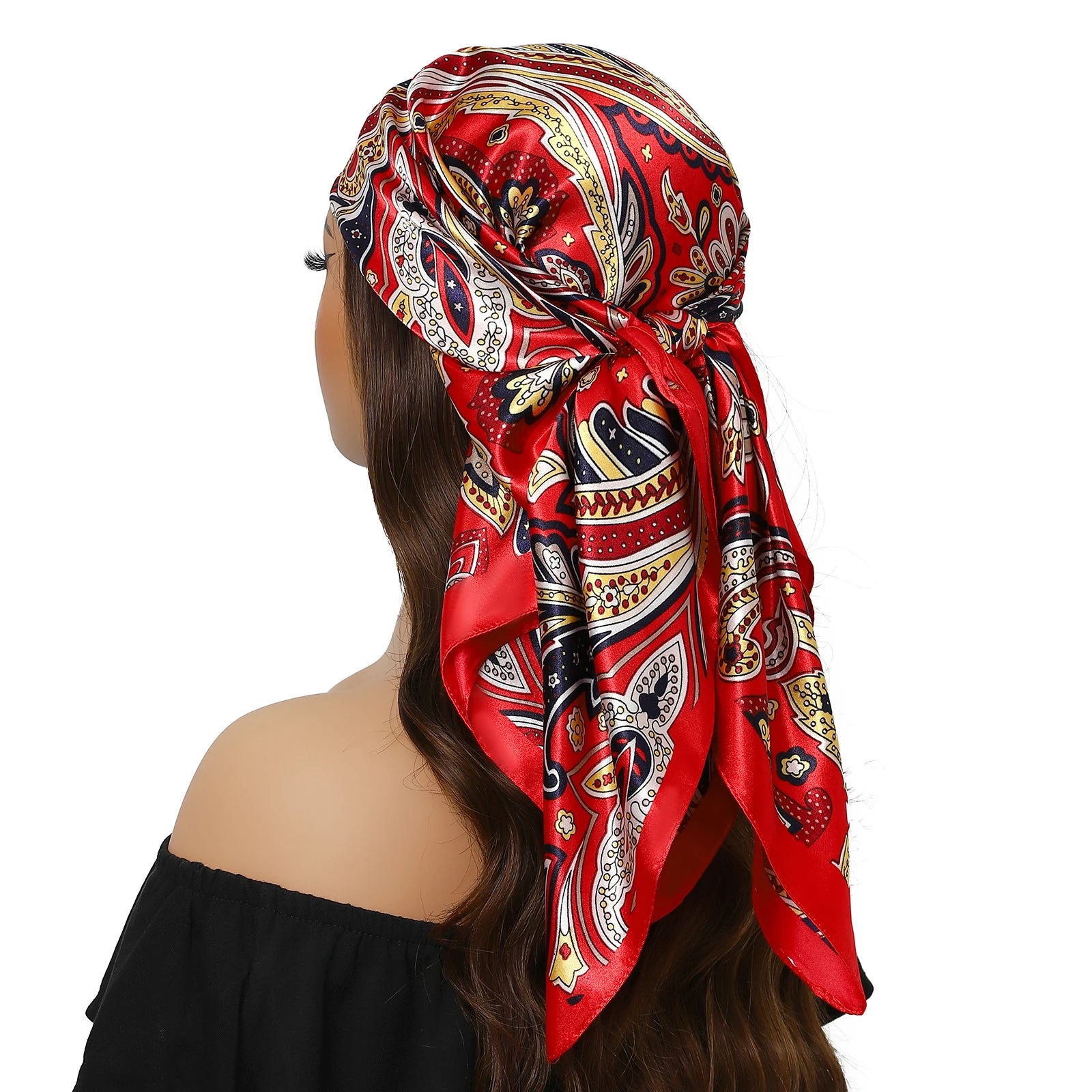 Pañuelo para la cabeza de marca de lujo para mujer, cuadrado, 90 x 90 cm, pañuelo de seda satinado, pañuelo suave para el cuello.
