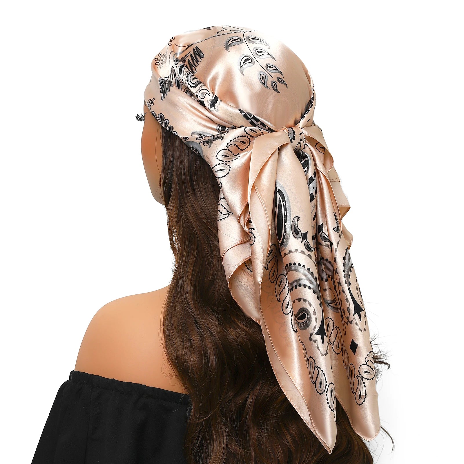 Pañuelo para la cabeza de marca de lujo para mujer, cuadrado, 90 x 90 cm, pañuelo de seda satinado, pañuelo suave para el cuello.
