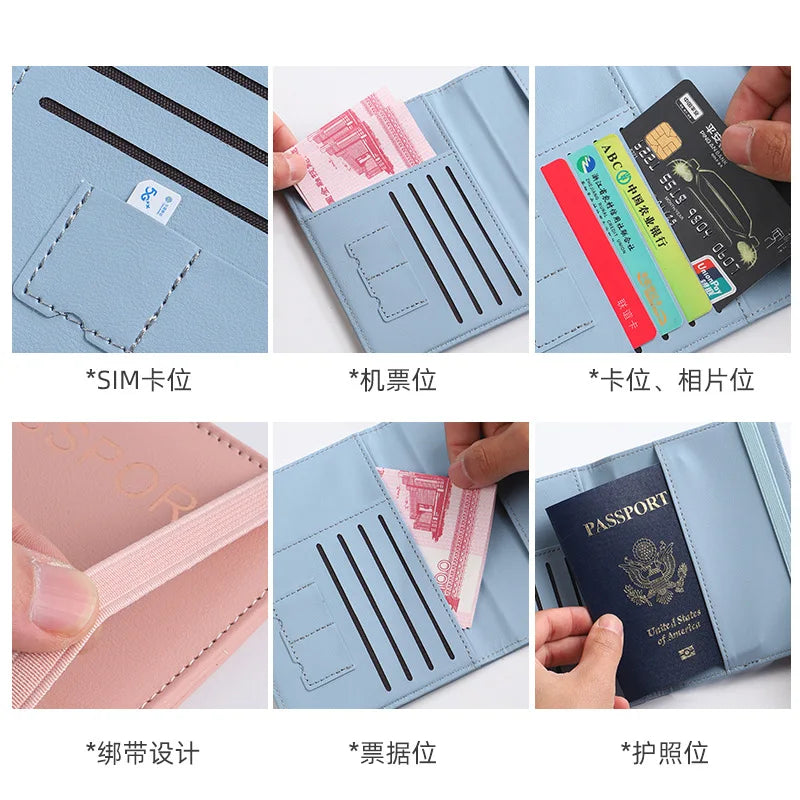 Cartera para pasaporte de cuero sintético con ranuras múltiples RFID, funda multifunción para pasaporte, funda para pasaporte, billetera de viaje, funda para tarjeta de identificación.