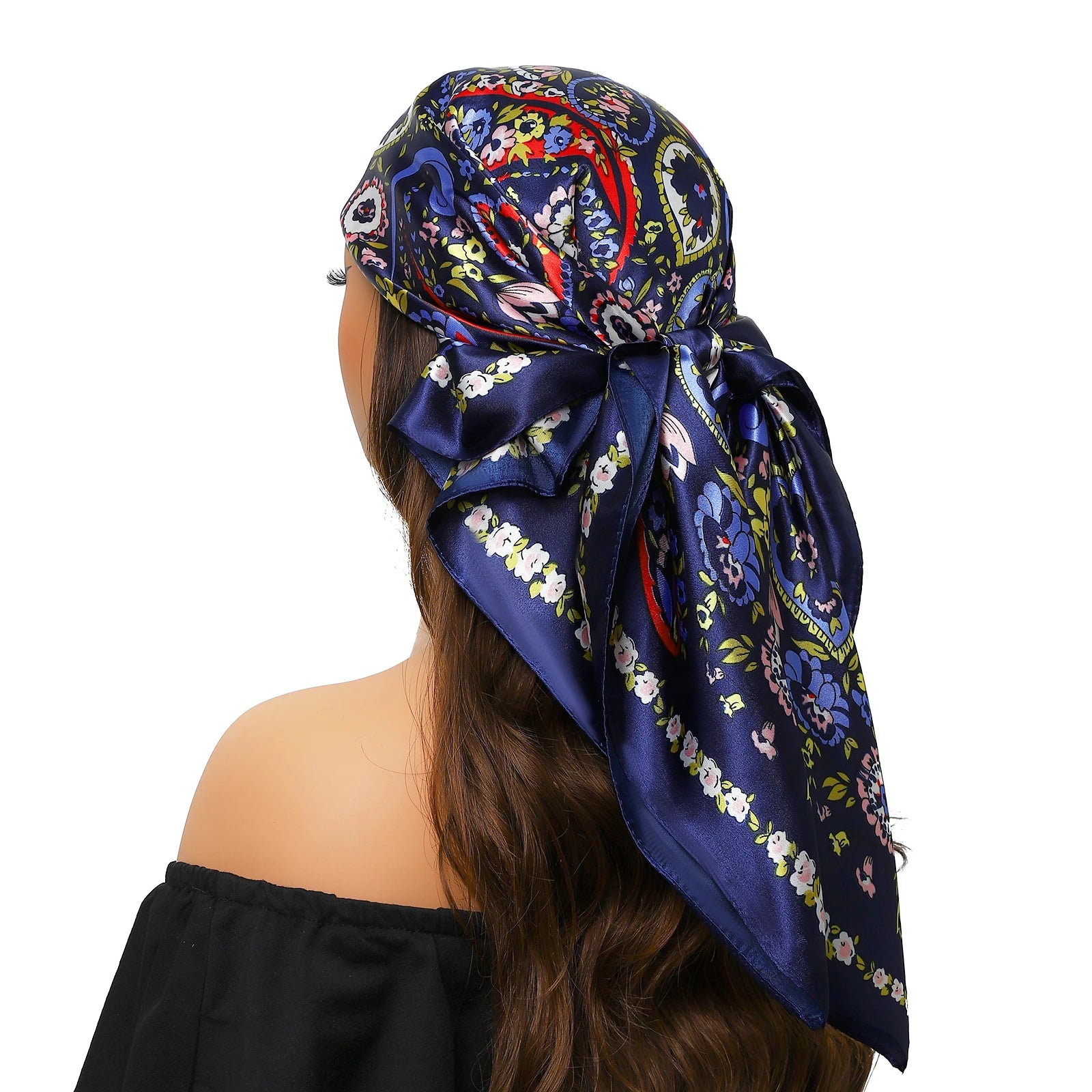 Pañuelo para la cabeza de marca de lujo para mujer, cuadrado, 90 x 90 cm, pañuelo de seda satinado, pañuelo suave para el cuello.