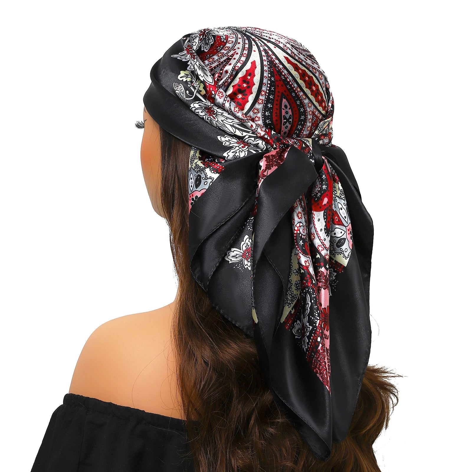 Pañuelo para la cabeza de marca de lujo para mujer, cuadrado, 90 x 90 cm, pañuelo de seda satinado, pañuelo suave para el cuello.
