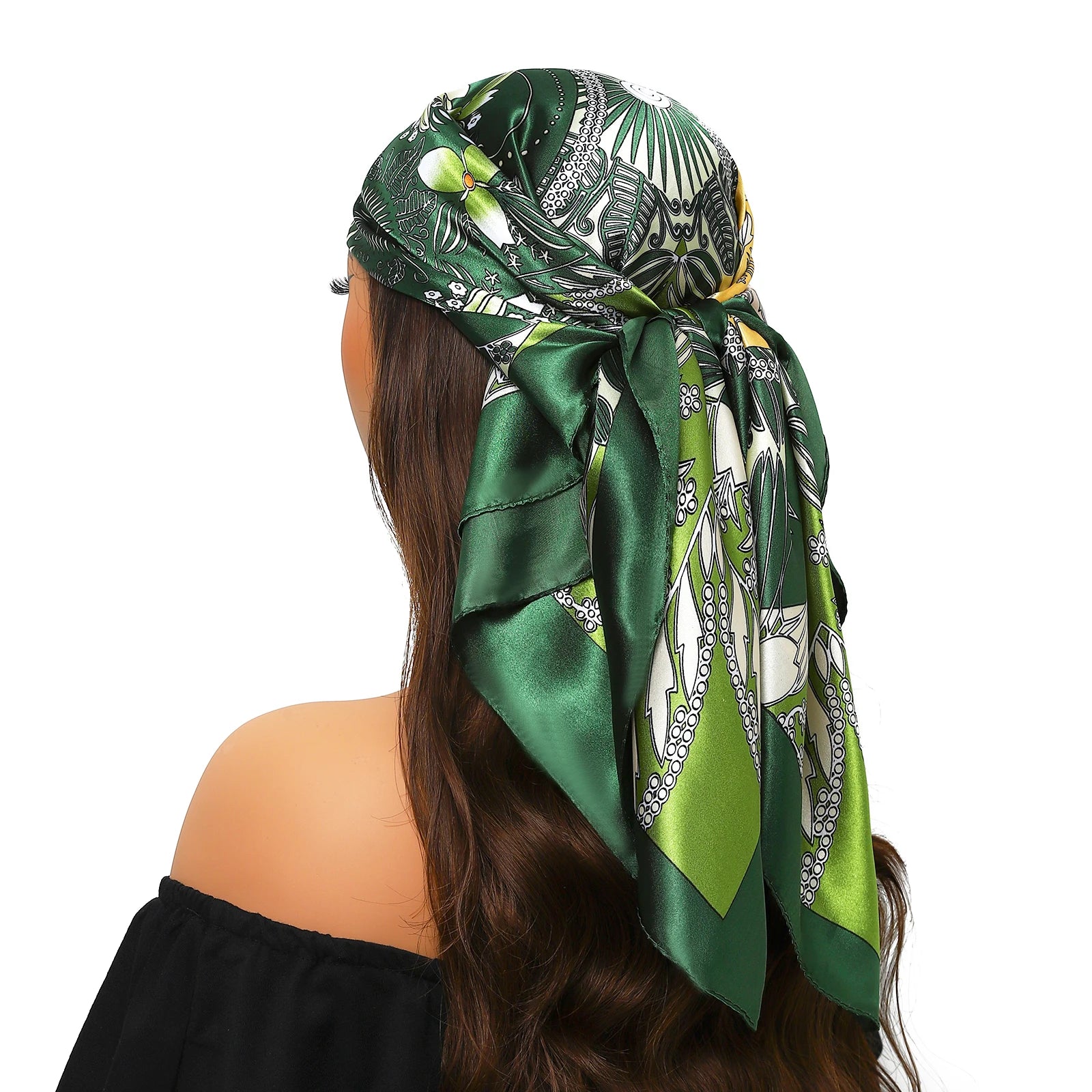 Pañuelo para la cabeza de marca de lujo para mujer, cuadrado, 90 x 90 cm, pañuelo de seda satinado, pañuelo suave para el cuello.