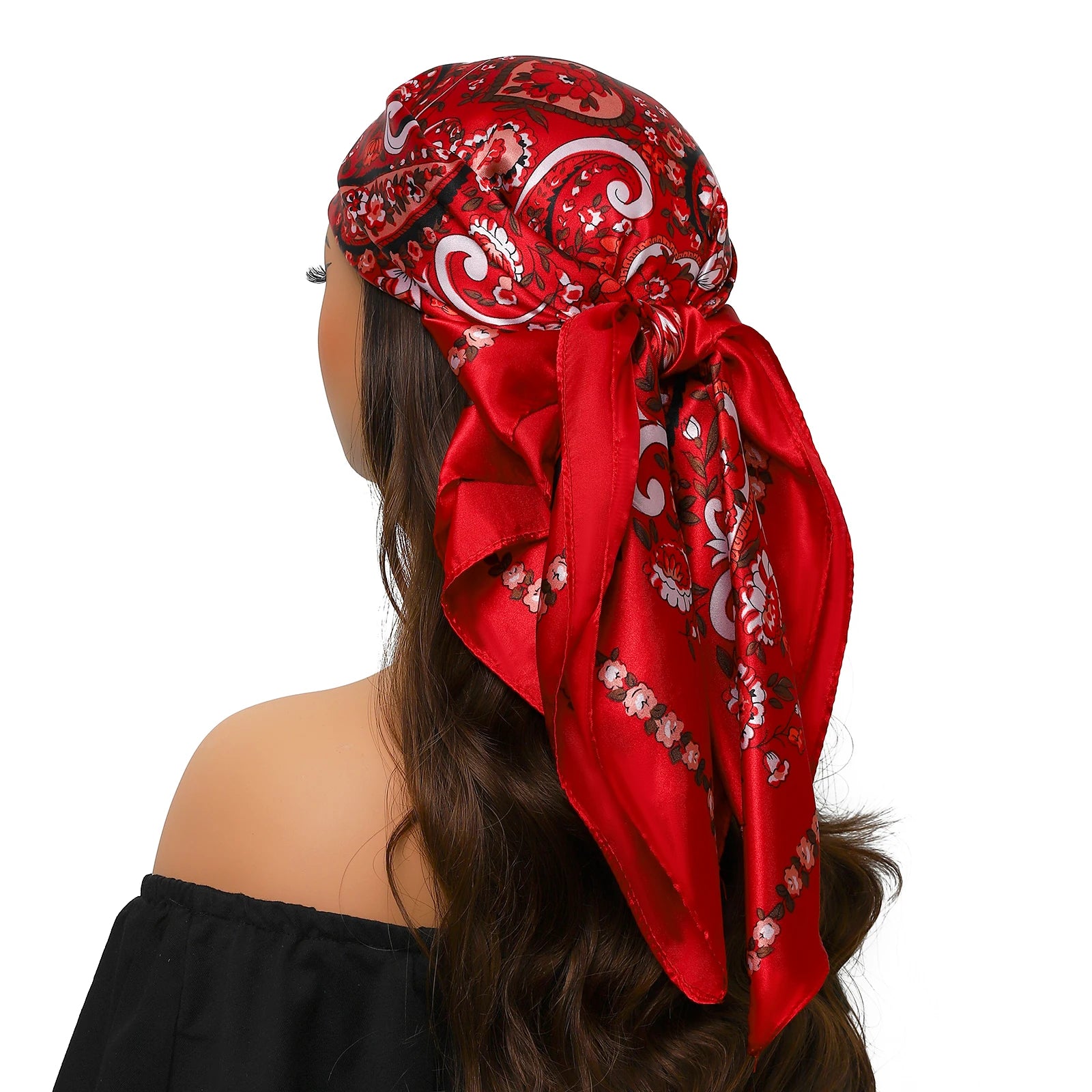 Pañuelo para la cabeza de marca de lujo para mujer, cuadrado, 90 x 90 cm, pañuelo de seda satinado, pañuelo suave para el cuello.