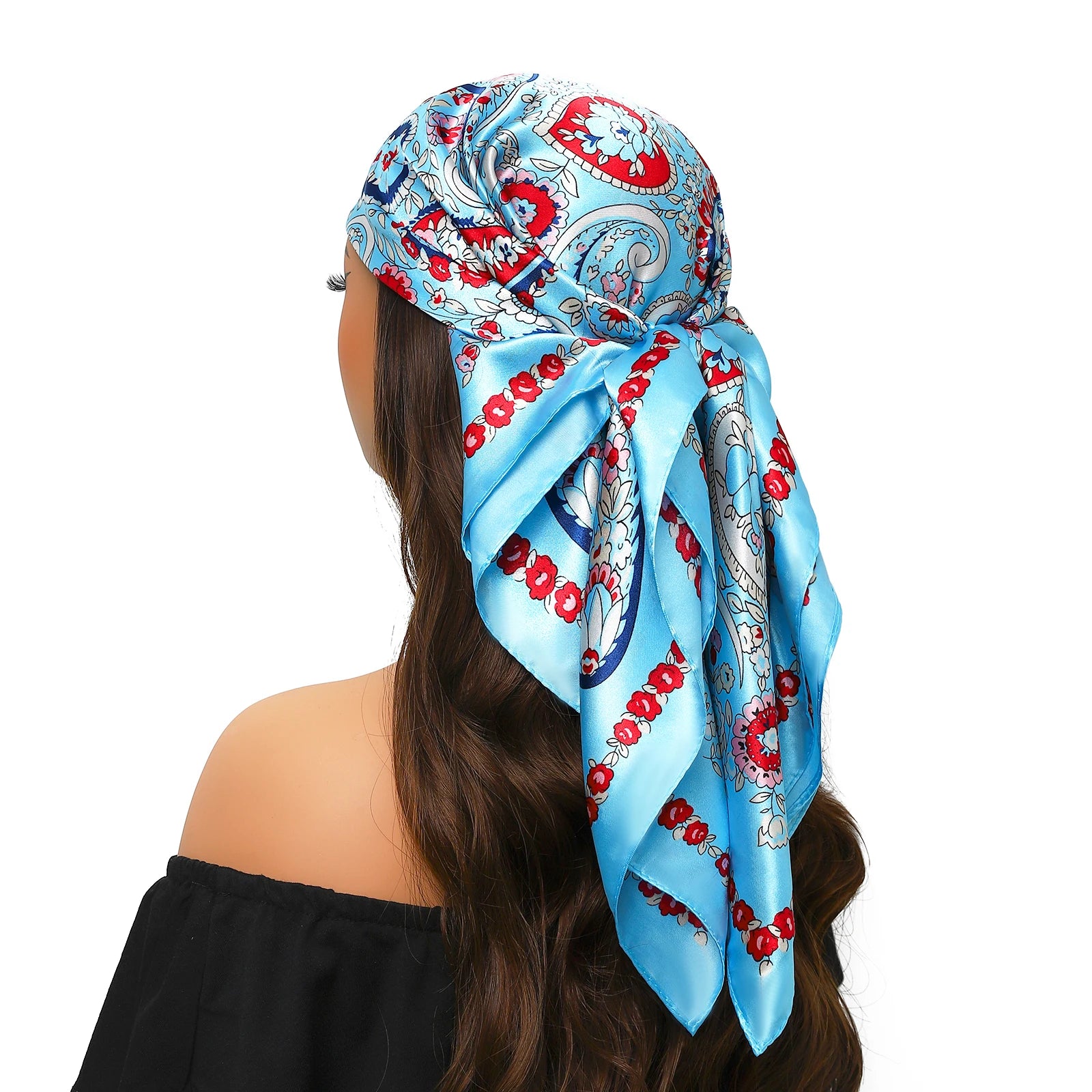 Pañuelo para la cabeza de marca de lujo para mujer, cuadrado, 90 x 90 cm, pañuelo de seda satinado, pañuelo suave para el cuello.