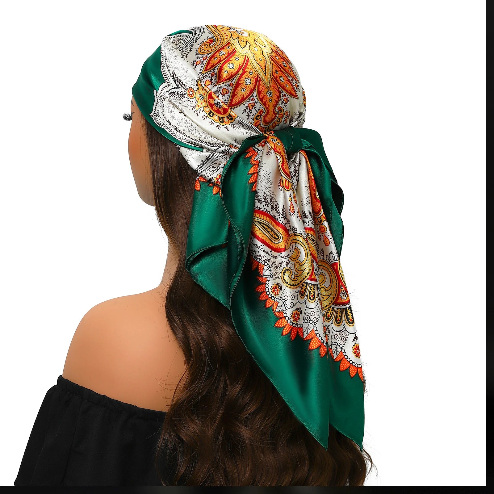 Pañuelo para la cabeza de marca de lujo para mujer, cuadrado, 90 x 90 cm, pañuelo de seda satinado, pañuelo suave para el cuello.