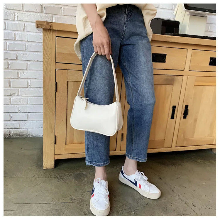 Bolso retro con lazo para mujer, bolso baguette de piel sintética, bolso de hombro estilo occidental, bolso de hombro con protección contra la humedad en las axilas.