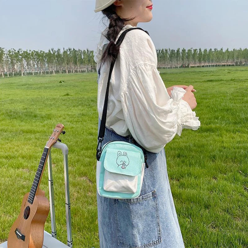 Bolso de lona de moda coreana para mujer, bandolera pequeña tipo mensajero para estudiantes, de algodón, para mujer