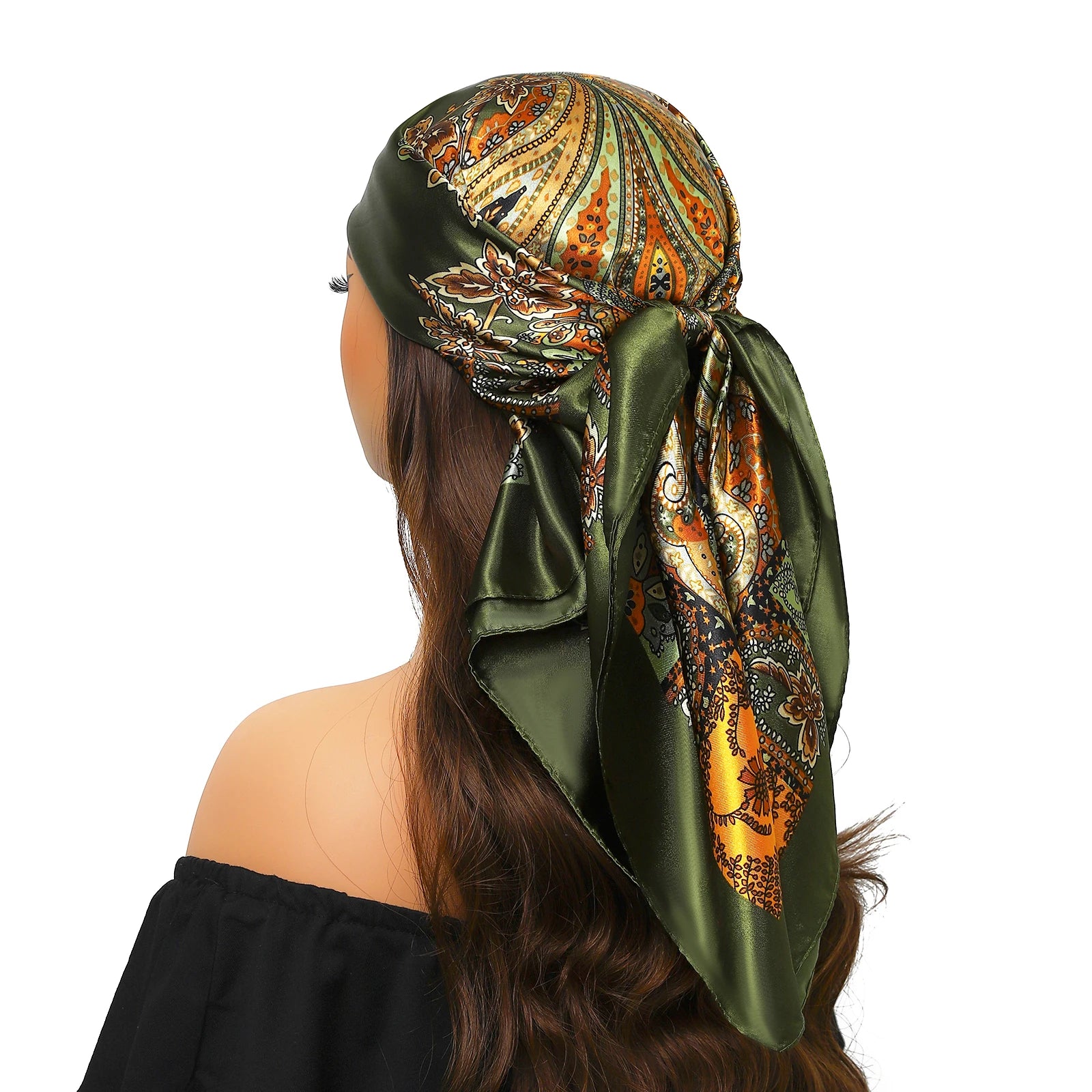 Pañuelo para la cabeza de marca de lujo para mujer, cuadrado, 90 x 90 cm, pañuelo de seda satinado, pañuelo suave para el cuello.