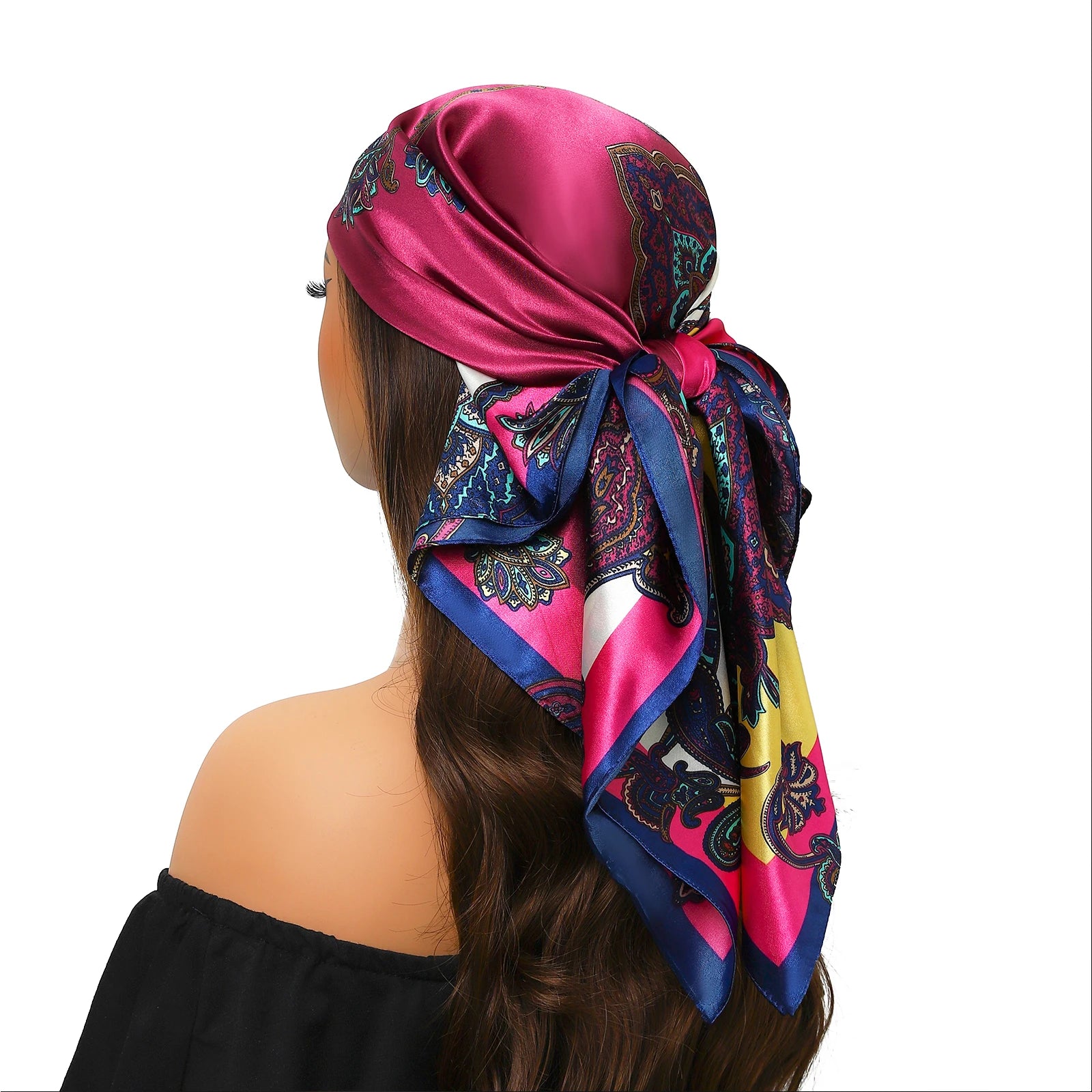 Pañuelo para la cabeza de marca de lujo para mujer, cuadrado, 90 x 90 cm, pañuelo de seda satinado, pañuelo suave para el cuello.