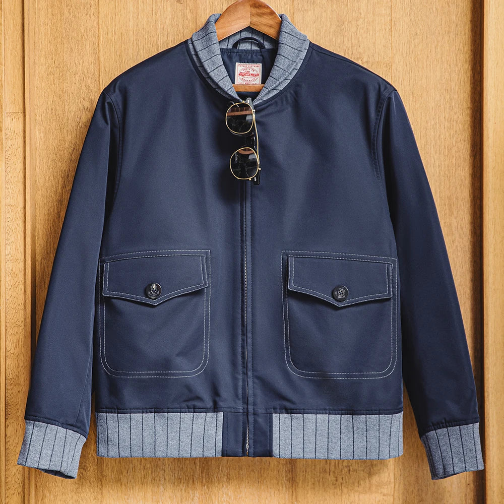 Chaqueta corta de vuelo Maden Retro A1 azul con empalme de color en contraste, abrigo uniforme para hombre, primavera y otoño