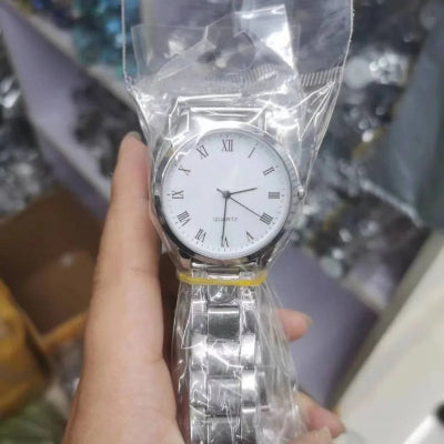 Reloj de cuarzo informal para hombre, pulsera de acero, elegante, plateado, estilo atmósfera