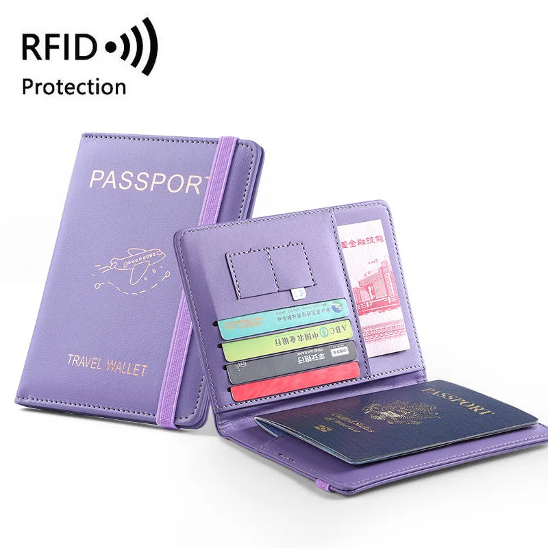 Cartera para pasaporte de cuero sintético con ranuras múltiples RFID, funda multifunción para pasaporte, funda para pasaporte, billetera de viaje, funda para tarjeta de identificación.
