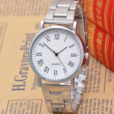 Reloj de cuarzo informal para hombre, pulsera de acero, elegante, plateado, estilo atmósfera
