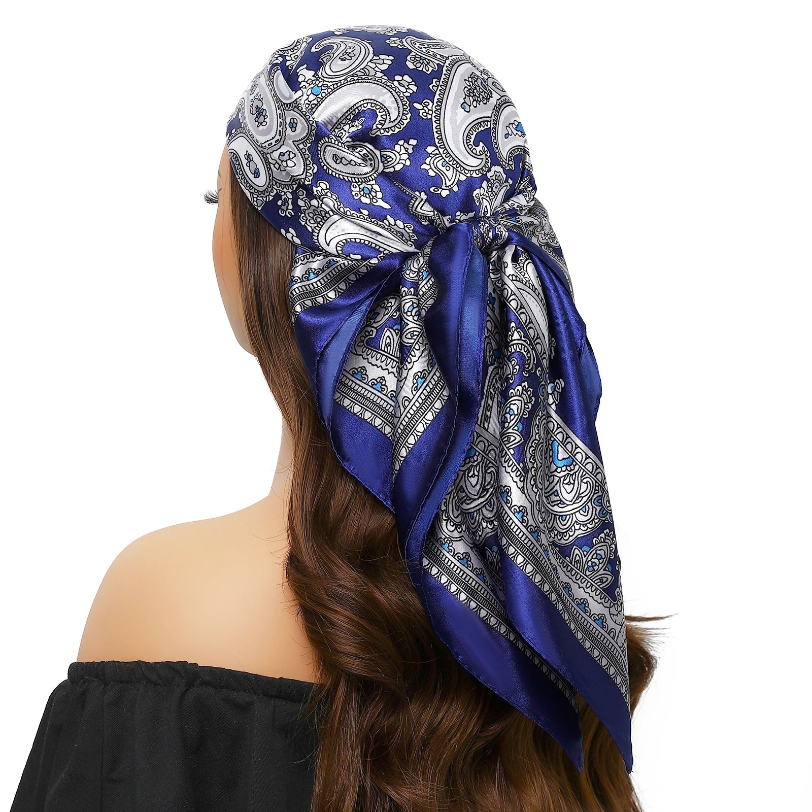 Pañuelo para la cabeza de marca de lujo para mujer, cuadrado, 90 x 90 cm, pañuelo de seda satinado, pañuelo suave para el cuello.