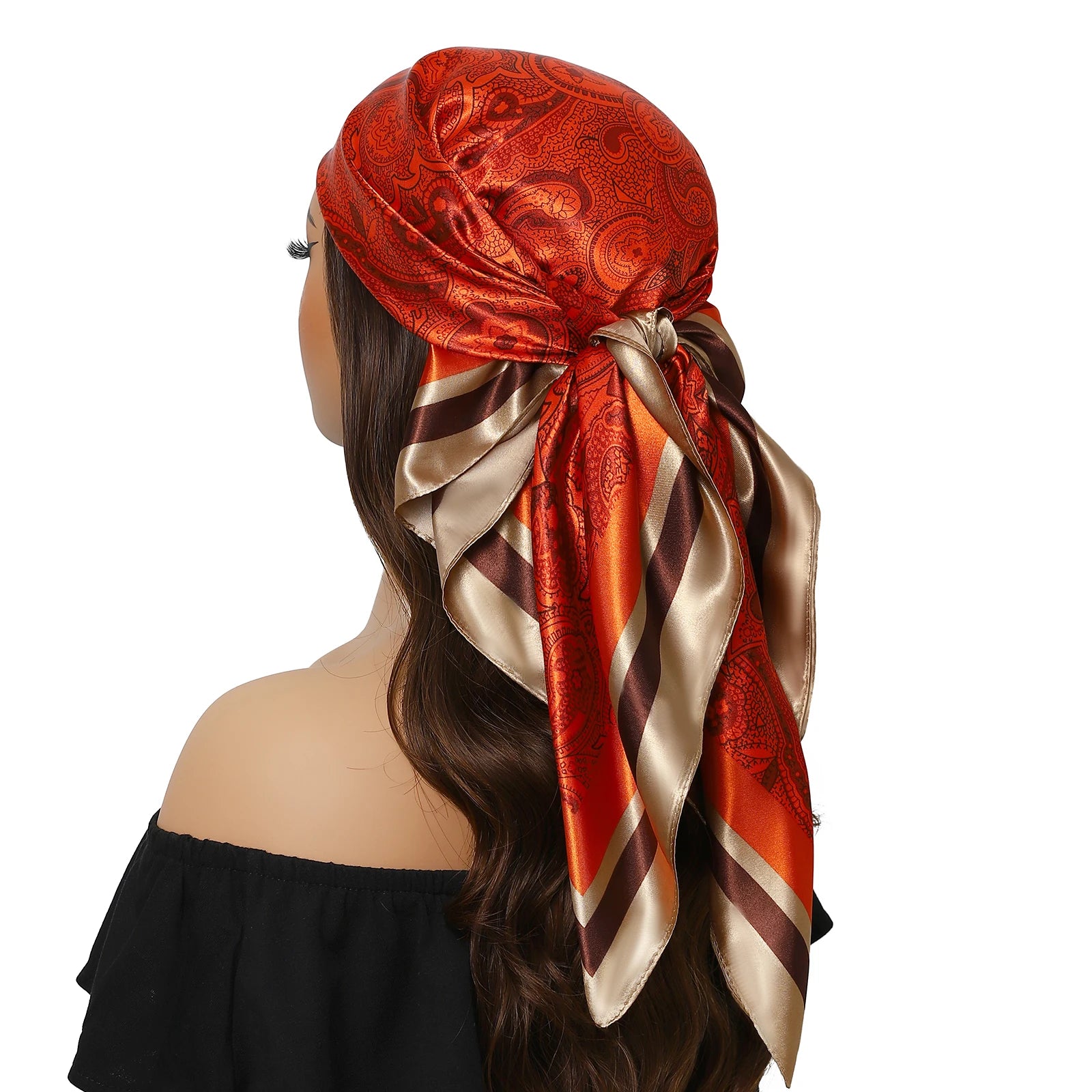 Pañuelo para la cabeza de marca de lujo para mujer, cuadrado, 90 x 90 cm, pañuelo de seda satinado, pañuelo suave para el cuello.