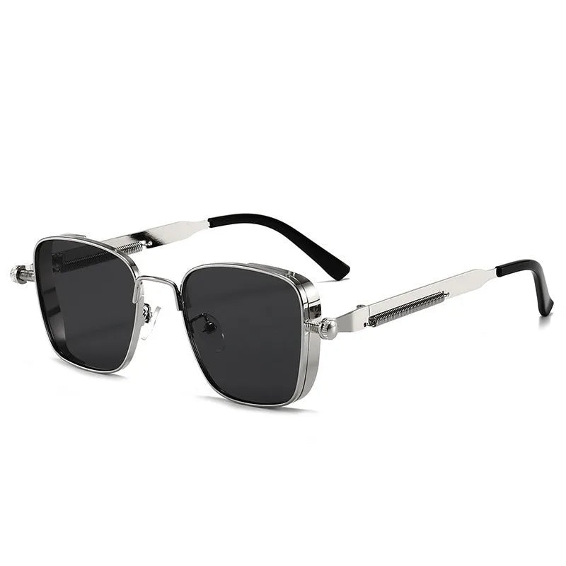 Gafas de sol para hombre, estilo steampunk vintage, cuadradas, con montura metálica y bisagras de resorte,