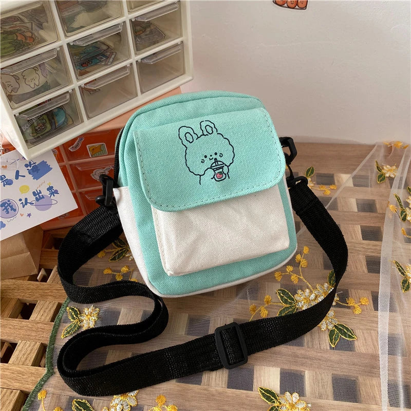 Bolso de lona de moda coreana para mujer, bandolera pequeña tipo mensajero para estudiantes, de algodón, para mujer