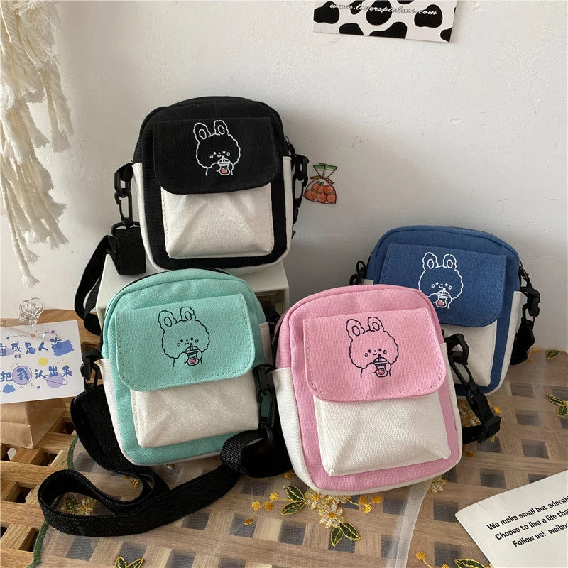 Bolso de lona de moda coreana para mujer, bandolera pequeña tipo mensajero para estudiantes, de algodón, para mujer