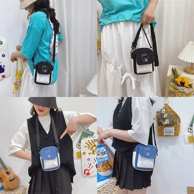 Bolso de lona de moda coreana para mujer, bandolera pequeña tipo mensajero para estudiantes, de algodón, para mujer